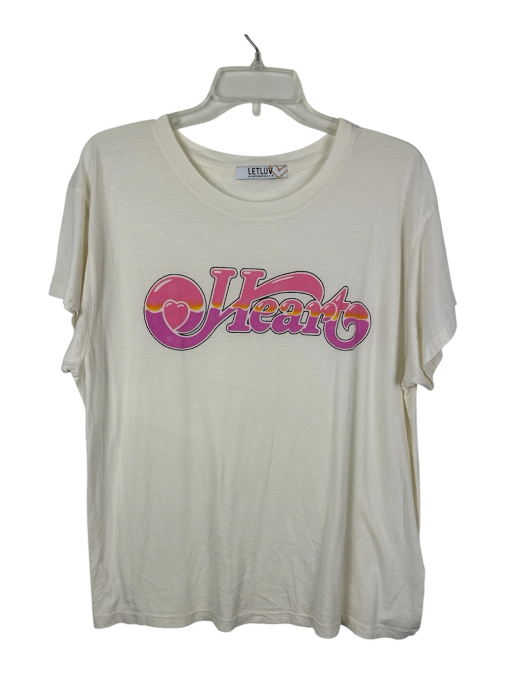 Anthropologie Letluv Heart Band Graphic Tee Ivory Retro Rock Top Large